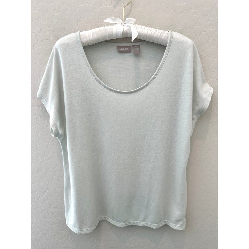 CHICO’S | Pale Mint Green Linen Blend Short Sleeve Scoop Neck Top | Size 2 Large